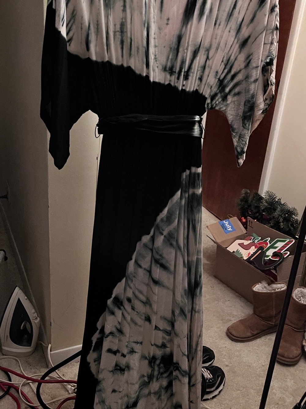 Lulu's Black & Cream Tie-Dye Wrap Maxi Dress - Picture 3 of 7